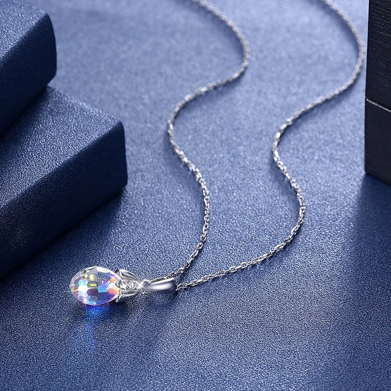 Простое модное крошечное ожерелье в форме капли воды с кристаллами от Swarovski, Подвеска для женщин, 925 пробы Серебряная цепочка, ювелирное изделие для помолвки
