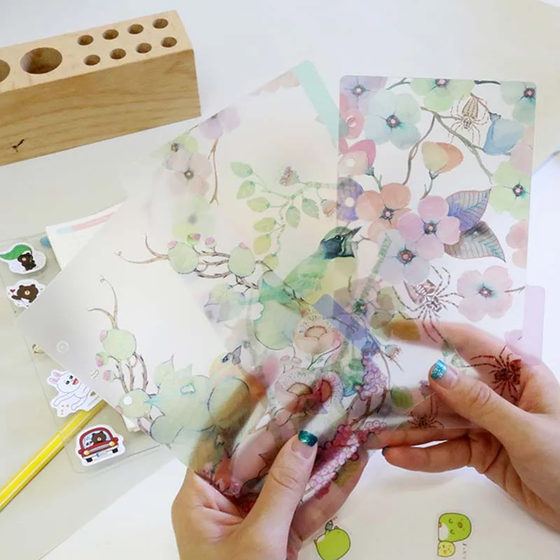 

5pcs/set Transparent Dividers Spiral Notebook Index Pages Planner A5 A6 Flower Fairy Tail Journal Accessories Korean Stationery
