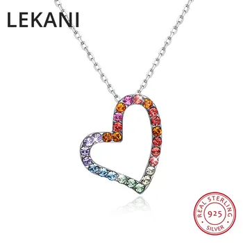 

LEKANI Crystals From Swarovski Hollow Heart Pendant Necklace For Women Chic S925 Silver Colorful Collares Valentine's Day Gift