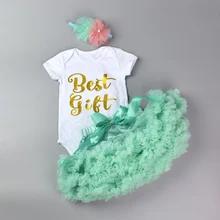 Детский хлопковый комбинезон для новорожденных девочек, комбинезон+ многослойная юбка-американка+ повязка на голову с цветочным рисунком, дизайн, 3 предмета, лучший подарок на день рождения