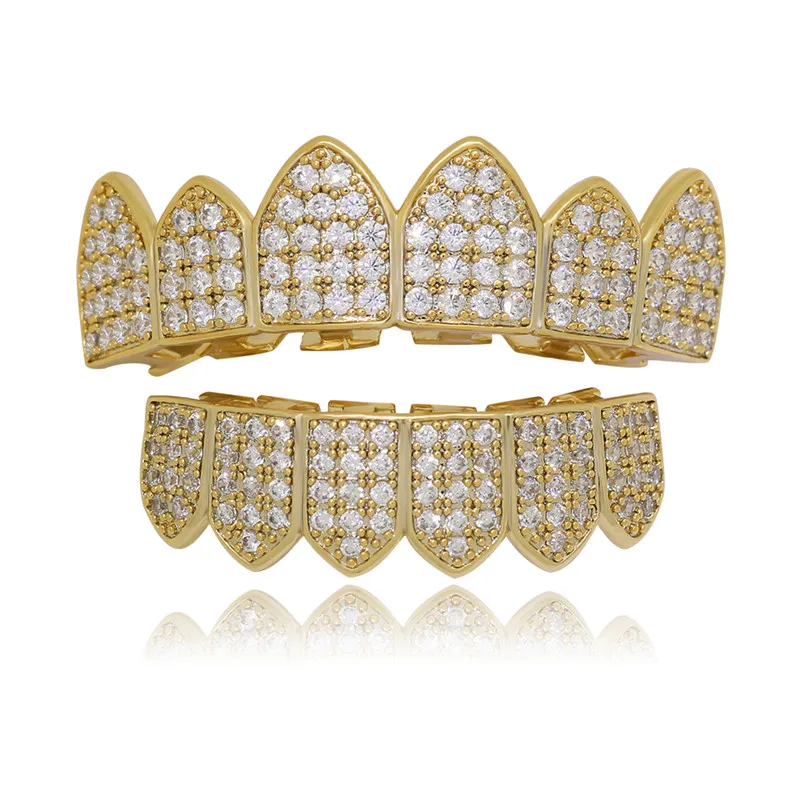 

Colorful CZ Gold Teeth Grills Top&Bottom Hip Hop Grills Cosplay Grills Dental Vampire Tooth Caps Rapper Jewelry Party
