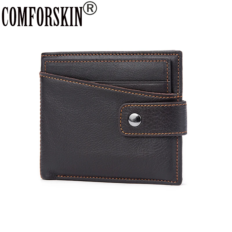 

COMFORSKIN Brand Business Short Men Wallet Genuine Leather Cowhide Vintage Design Male Card Wallet With Detachable Card Slots