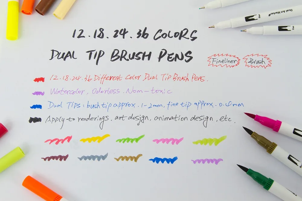 100 цветов художественные маркеры Двойные наконечники окрашивающая щетка Fineliner цветные ручки водный маркер для скрапбукинга каллиграфии рисования книги