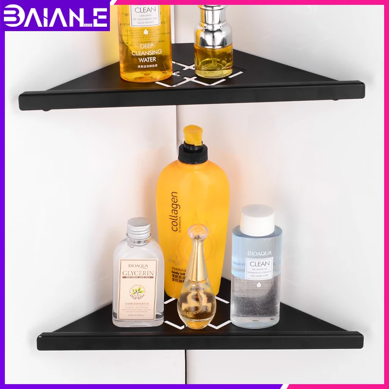 

Bathroom Shelf Organizer Corner Brushed Black Stainless Steel Bathroom Shelves Wall Mounted Shower Caddy Shampoo Storage Rack