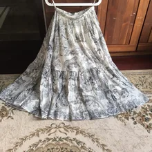 Женская длинная юбка из хлопка с леопардовым принтом, плиссированные юбки средней длины, удобная большая маятниковая юбка, Весенняя брендовая подиумная черная юбка