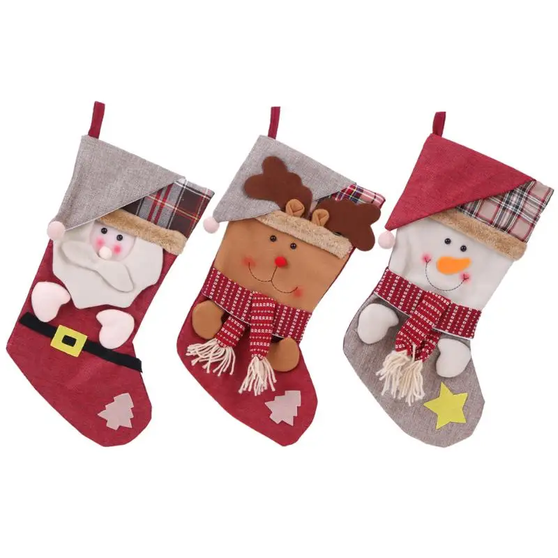 

Christmas Stocking with Cap Party Door Window Decor Gift Bag Christmas Kids Gifts Sock Hanging Xmas Tree Ornaments Candy Bags