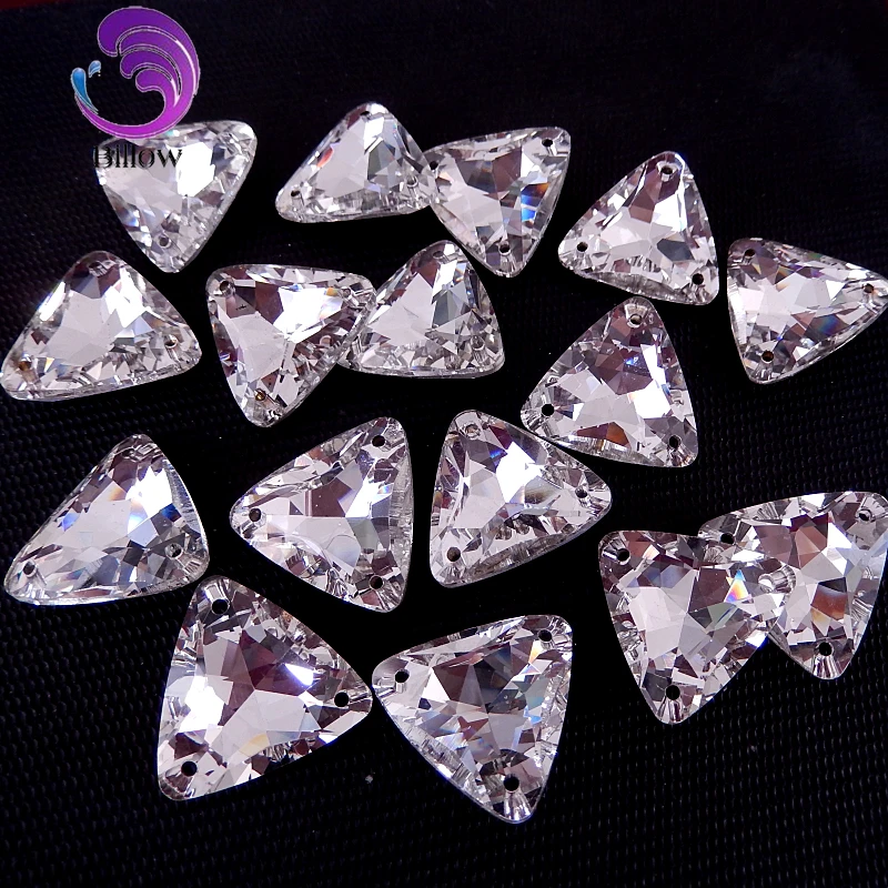 

7pcs 23mm Triangular clear Crystal Clear Glass Sew On Rhinestone with 3 holes Sew on Stone Glass Sewing Beads For Wedding B1123