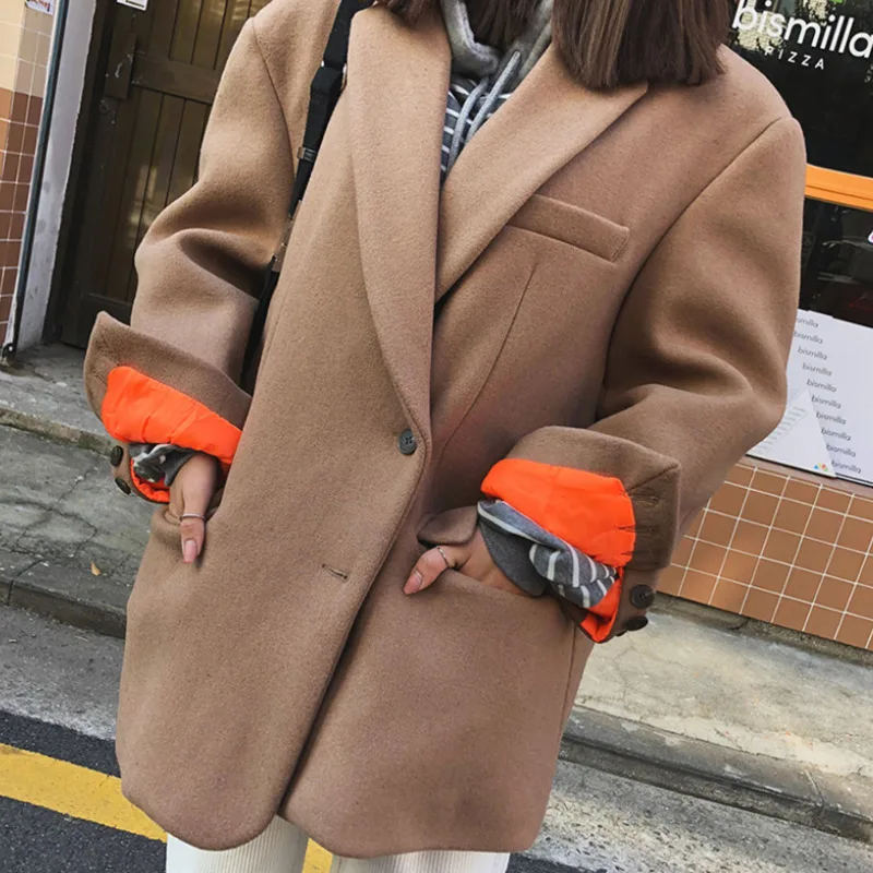 Kopen Lanmrem 2020 Lente Nieuwe Casual Mode Vrouwen Losse Plus Temperament Effen Kleur Single Breasted Korte Wollen Jas TC790