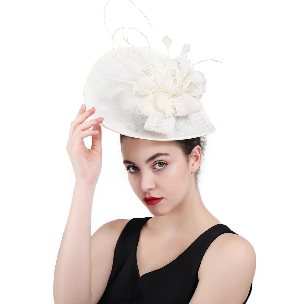 

Imitation Sinamay Bridal derby fascinator Hats Ladies Women Wedding With feather flower hair Accessories hair clips New Fashion