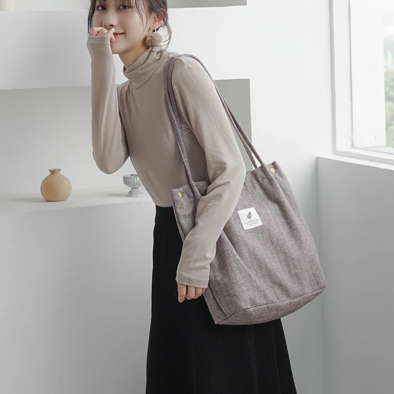 Hixingo Borsa Università Donna In Velluto A Coste | Tote Bag Grande Con Cerniera E Tracolla Regolabile | Shopper Per Lavoro, Viaggi, Shopping - 5