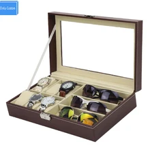 Дизайн Коричневая Кожаная Коробка для часов, чехол для солнцезащитных очков и часов выставочный дисплей для хранения sungalsses collect organizador