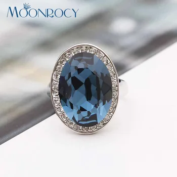 

MOONROCY Free Shipping Fashion Jewelry Cubic Zirconia Silver Color Blue Green Crystal Hyperbole Party Wedding Rings for Women