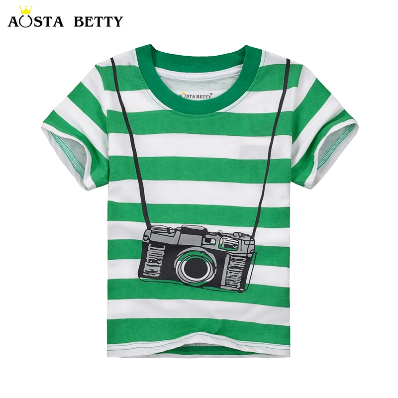 アオスタベティブランド男の子tシャツ子供半袖tシャツ緑白のストライプでカメラパターンフルコットンtシャツのため18メートル 6 T Boy Brand T Shirt Boys T Shirtboys T Shirt Brand Aliexpress