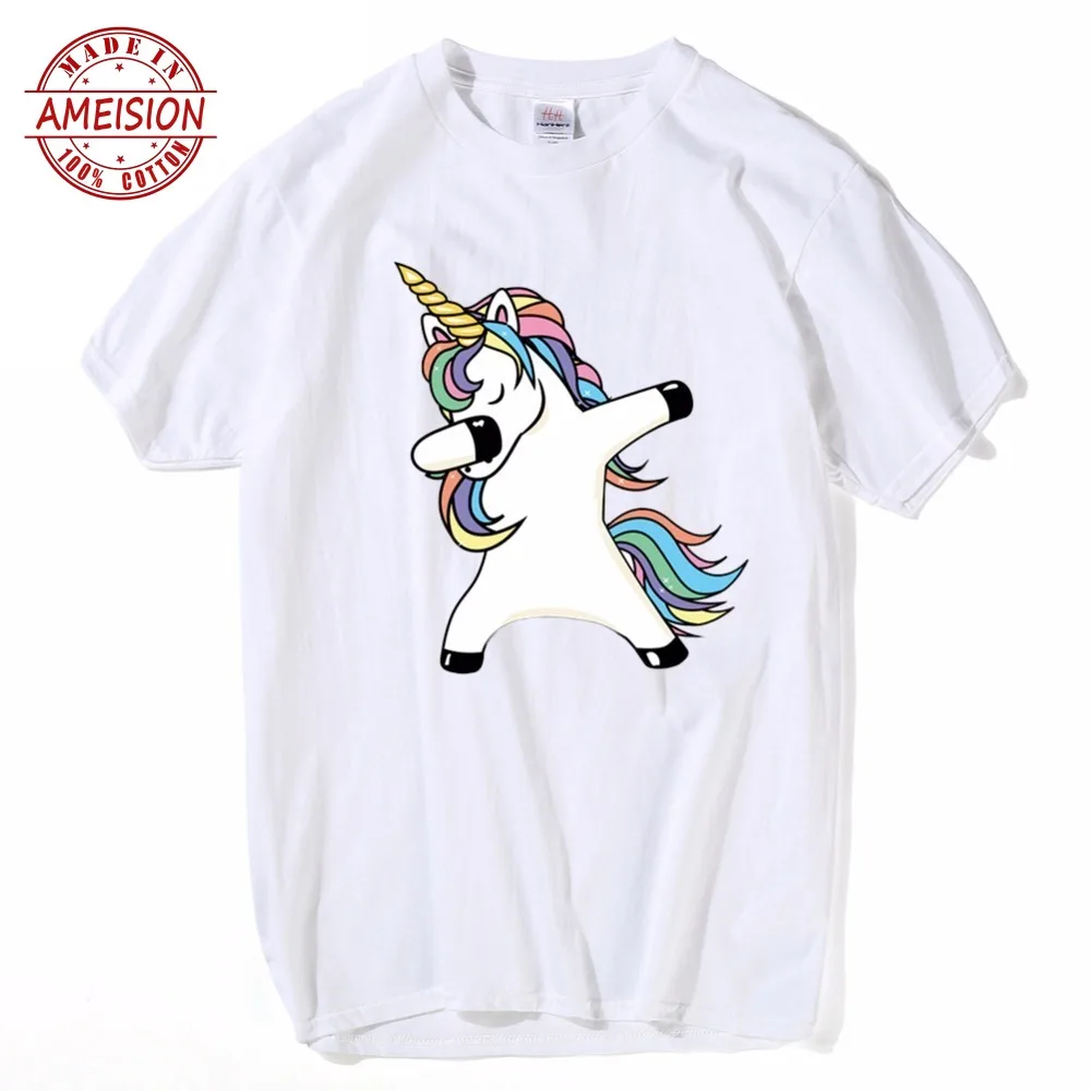 cotton casual t-shirt men funny unicorn print t shirt cute cartoon panda tshirt summer fashion tops white big size 3xl