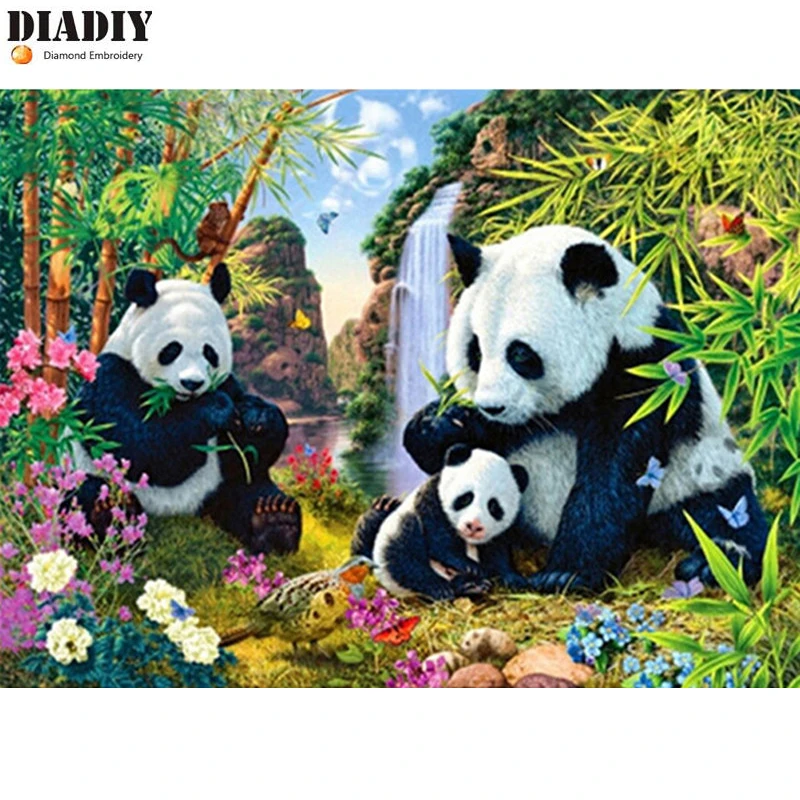DIADIY 5D DIY diamond embroidery panda family painting Cross Stitch full square drill Rhinestone Decoration Wall Sticker | Дом и сад