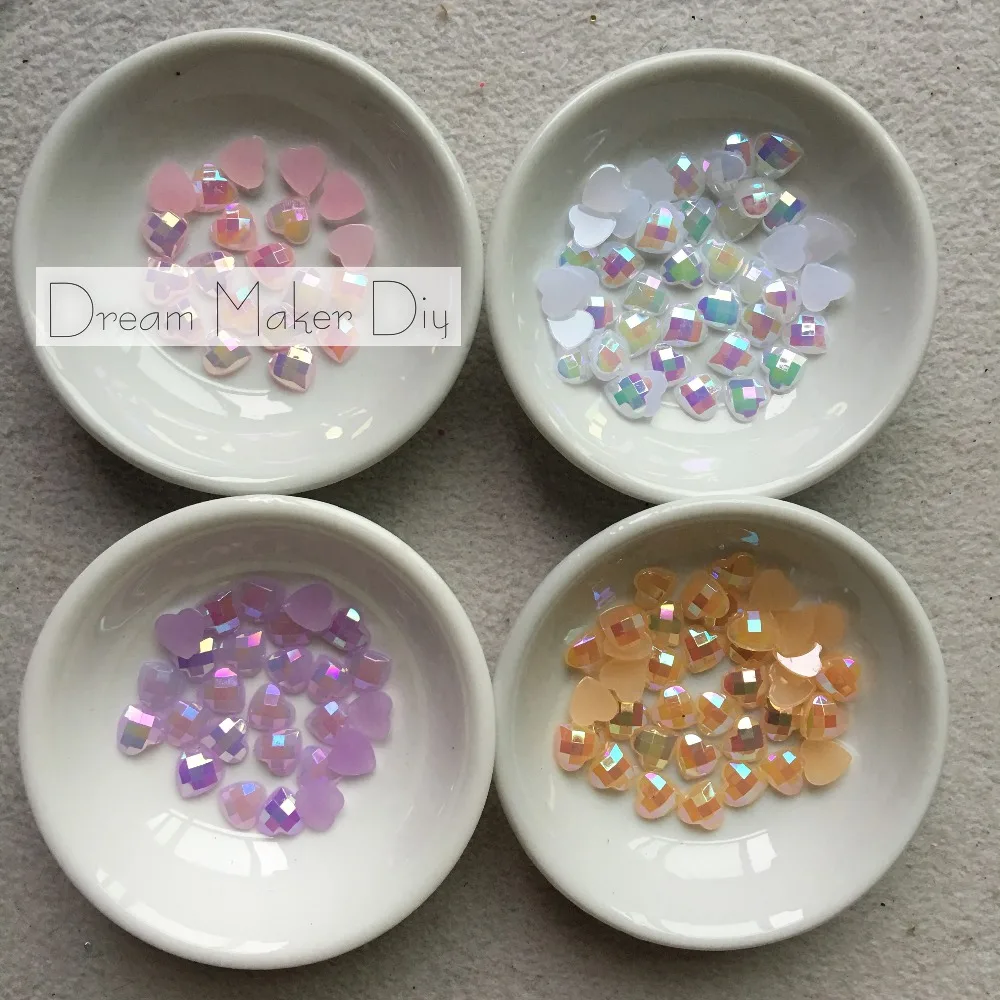 

500pcs/Lot 8mm Multicolor Heart Shape Dome Droplets Beads Design Acrylic,Crystal Cabochons, Jewelry Accessories For Diy