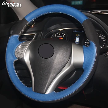 Black Suede Blue Leather Car Steering Wheel Cover for Nissan Teana Altima 2013-16 X-Trail QASHQAI Rogue Sentra Tiida Black Suede Blue Leather Car Steering Wheel Cover for Nissan Teana Altima 2013-16 X-Trail QASHQAI Rogue Sentra Tiida