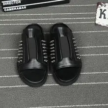 Открытый носок Гладиатор Туфли без каблуков Для Мужчин's Летние тапочки из натуральной кожи Приморский повседневная обувь с заклепками Эластичная лента Мокасины сандалии на танкетке