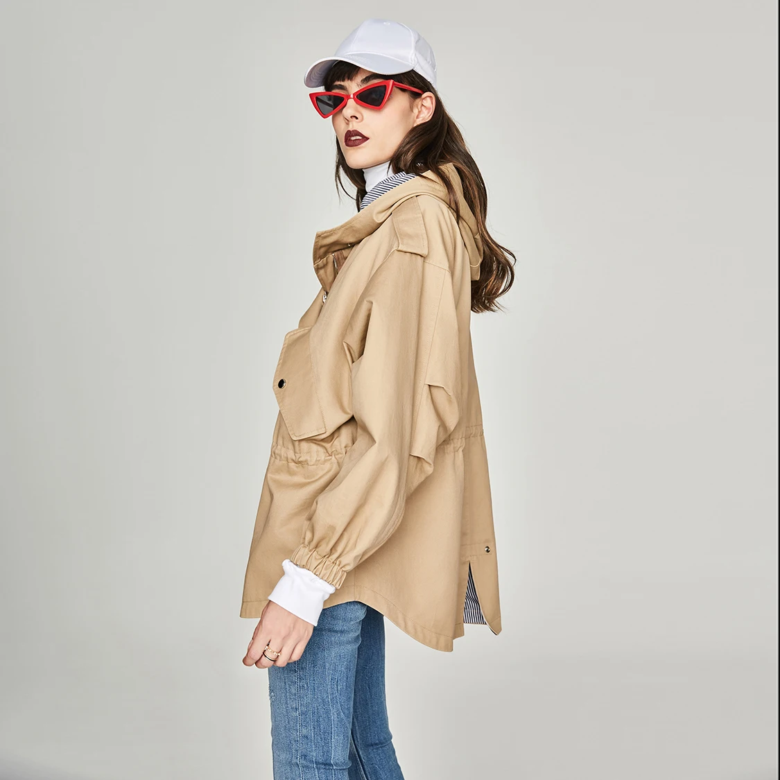 2018 Veste Jazzevar Manteaux Femme kaki Automne Casual Capuche Qualité À Oversize Lâche Nouveau Coton Bonne Bleu rose Vêtements Courte kOiuTPZwX