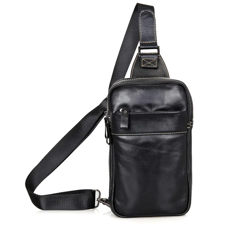 

High Quality Cow Leather Black Small Backpacks For Man Chest Bag 4002A