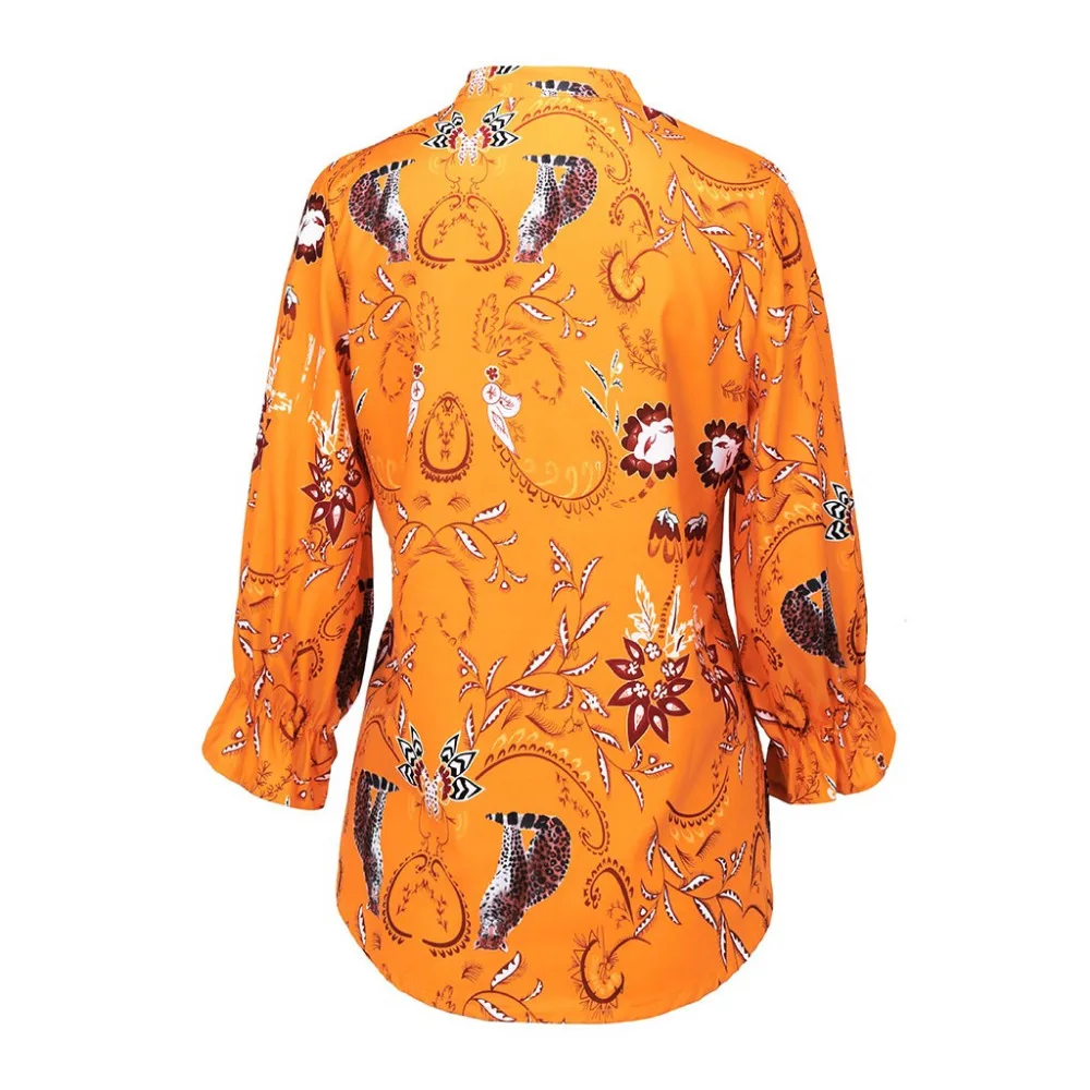 2019 Women's casual printed button lotus leaf sleeve shirt top and blouses summer sexy blouses women beach pretty blouses 40J12 (8)
