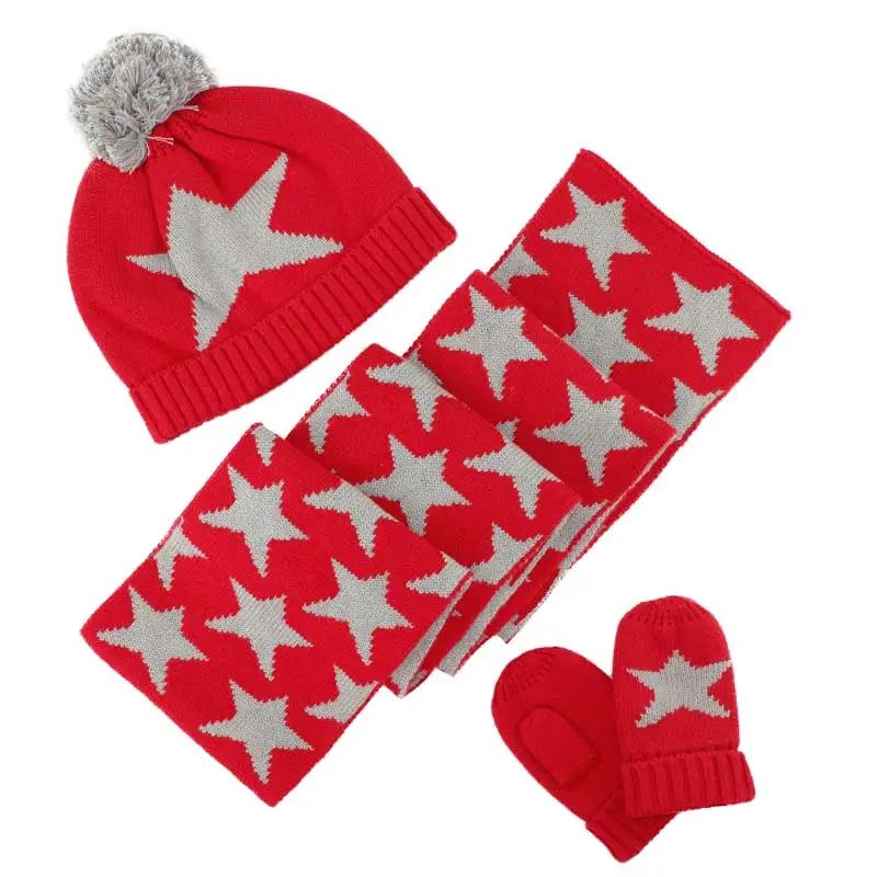 3 Piece/Set Baby Winter Hat Scarf Gloves Set Cute Star Beanie Cap Kids