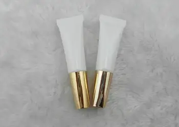 

free shipping 3ml/g 50pcs/lot white eye cream soft tube, eye cream container with square cylinder gold cap