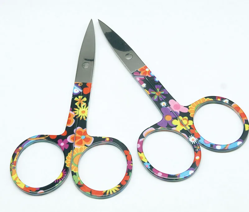 

2pcs Professional Flower pattern Nail Scissor Manicure For Nails Eyebrow Nose Eyelash Cuticle Scissors Curved Makeup Tools,wide