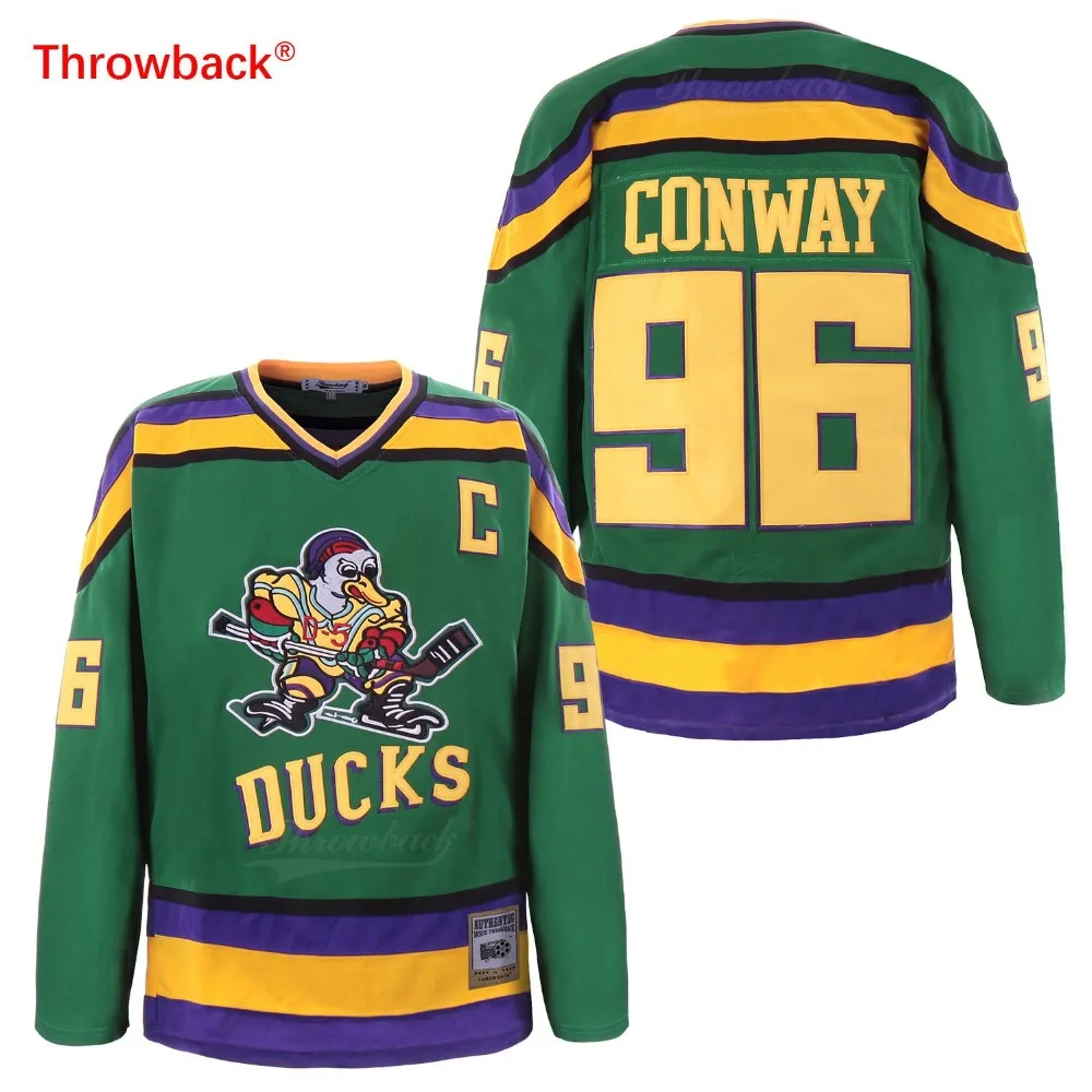 Throwback Jersey Men's mighty ducks Jersey Ice Hockey 96 Conway Jerseys