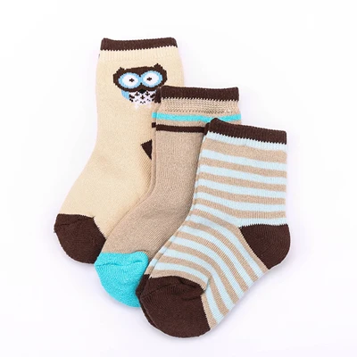 Три пары модных носков для зимы из хлопка носки для младенцев не скользящие носки с милым рисунком для детей от 1 до 7 лет - Цвет: Owl