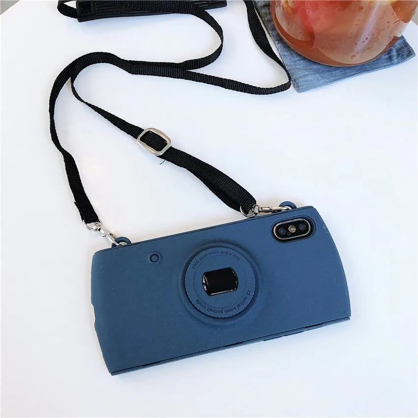 

Fashion Plain Color Matte Camera Phone Case with Lanyard for iPhone X XS 7 PLUS 8 PLUS 6 6S 7 8 6 PLUS Soft TPU Shockproof Cover