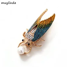 Muylinda cigarra insecto broche de pedrería de moda de diamantes de imitación de pines mujeres broches para bufandas Clip de la joyería