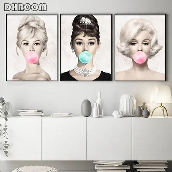 

Famous Star Posters and Prints Audrey Hepburn Marilyn Monroe Bubble Gum Wall Art Poster Modern Art Wall Picture Woman Home Decor