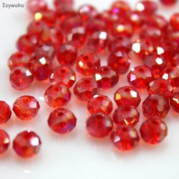 

Isywaka Red AB Colors 4*6mm 50pcs Rondelle Austria faceted Crystal Glass Beads Loose Spacer Round Beads for Jewelry Making