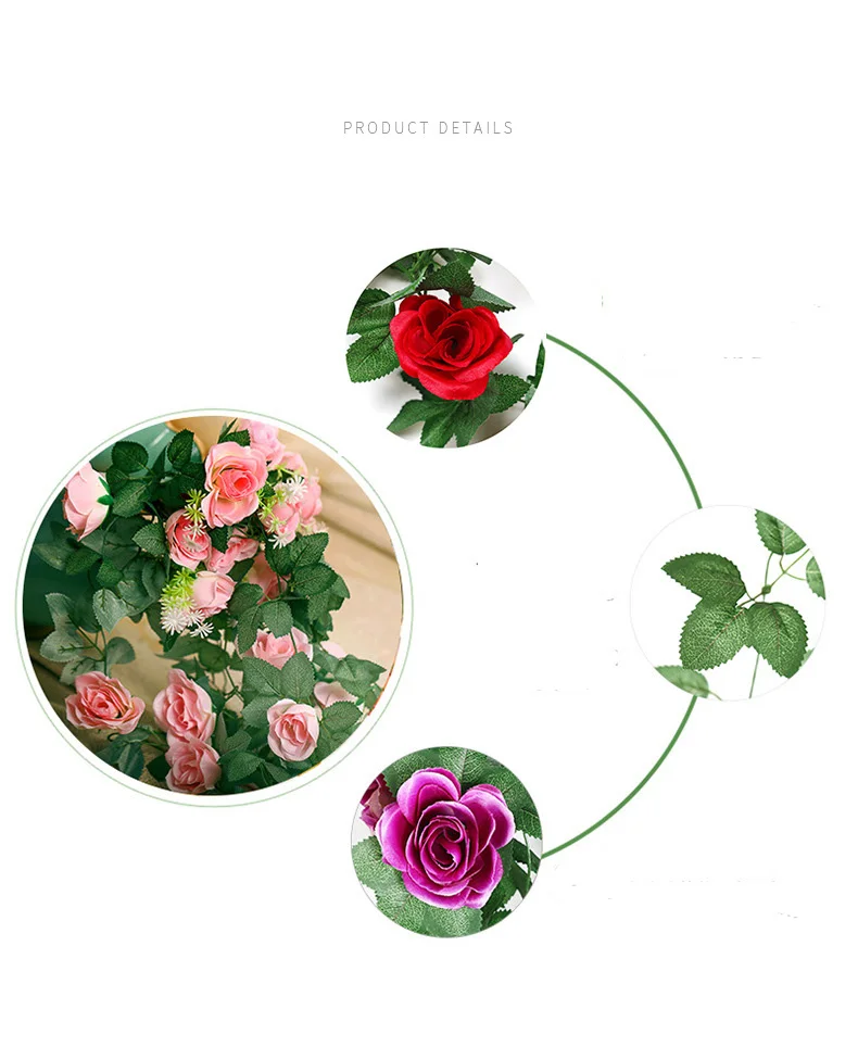 Зеленый лист с искусственным розовым цветком букет пластиковая искусственная цепочка цветов для домашнего свадебного декора гирлянда для развешивания цветов