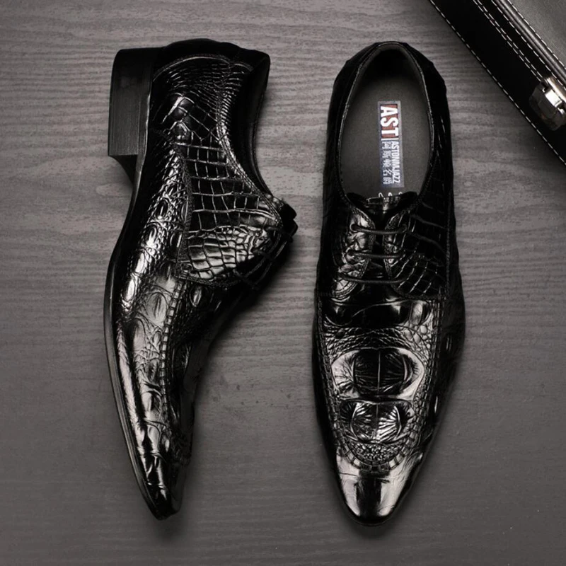 

Men's Leather Casual Shoes Moccasins Men Lace Up Oxford Wedding Shoe Emboss Crocodile Formal Office Casual Leather Shoes Men New