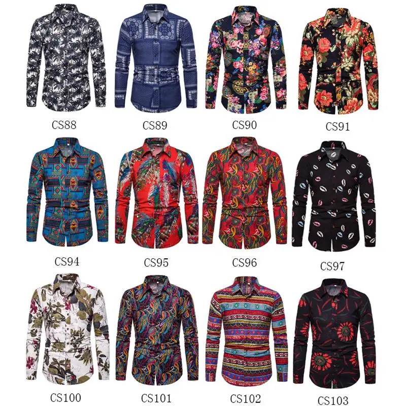 

Floral Long-sleeved Social Shirt for Men Flower Linen Shirts Men's clothing Slim Fit Hip hop Casual Blouse Men New