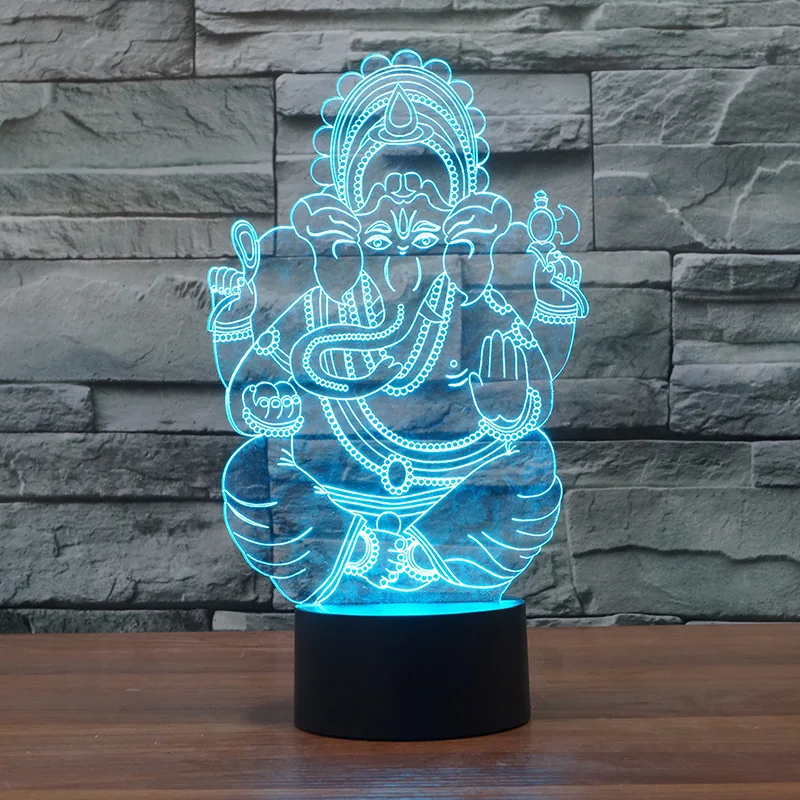 

Visual 7 Colors Bedroom Decor Living Room 3D LED India Lord Elephant NightLight Ganesha Table Desk Lamp Kids Sleep Lighting Gift