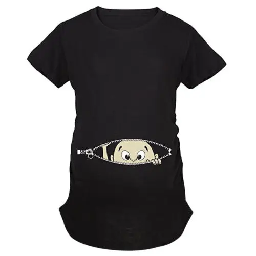 Модная футболка размера плюс для малышей; Забавные футболки для беременных; топы; одежда для мам - Цвет: Черный
