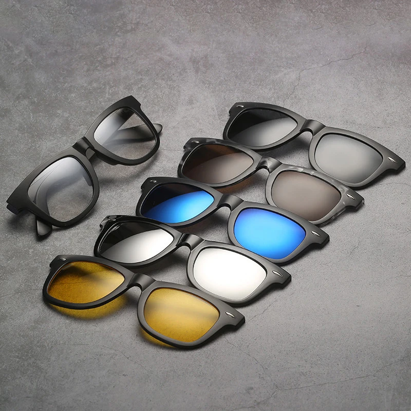 

Spectacle Frame with 5 Clips On Sunglasses Women Men Polarized Mirror Magnetic Glasses Set Myopia Optical Lens for Reading