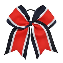 

8 Inch Grils Hair Bows With Elastic Bands Girls Kids Grosgrain Cheerleading Bows With Gold Silver Organza Hair Accessories