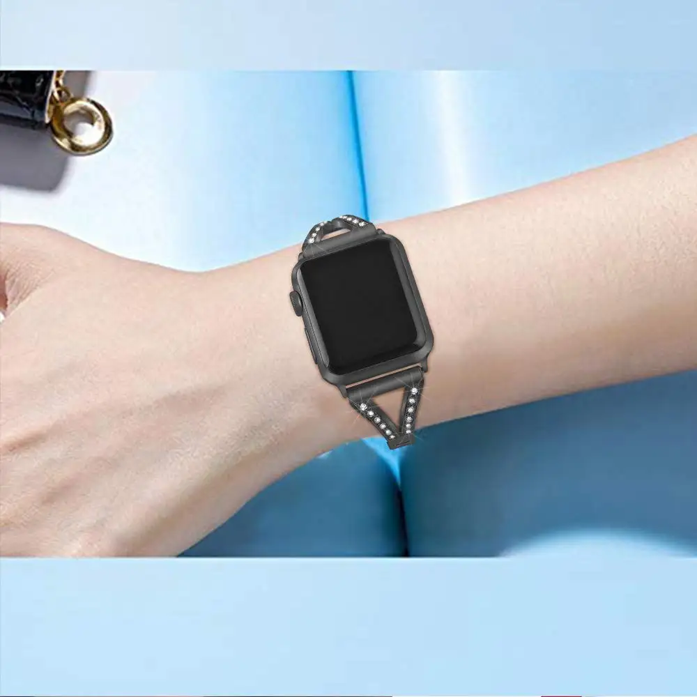Joyozy модные часы со стразами ремешок для часов аpple из нержавеющей стали ремешок для часов apple watch 38 мм/40 мм/42 мм/44 мм