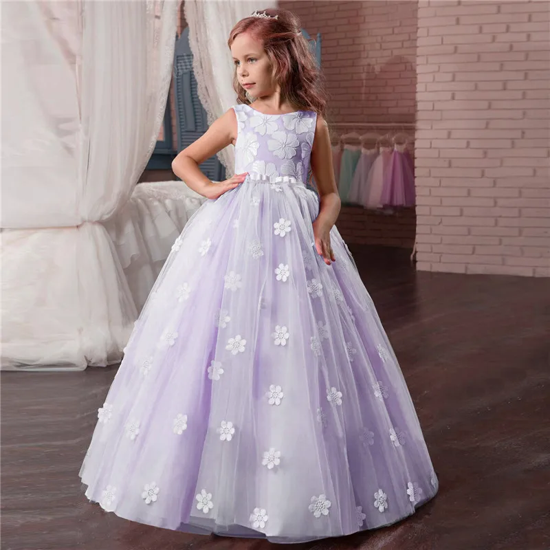 

Girls Formal Dresses Children Embroidery Princess Flower Long Dress for Pageant Party Wedding Tulle Evening Birthday BW044