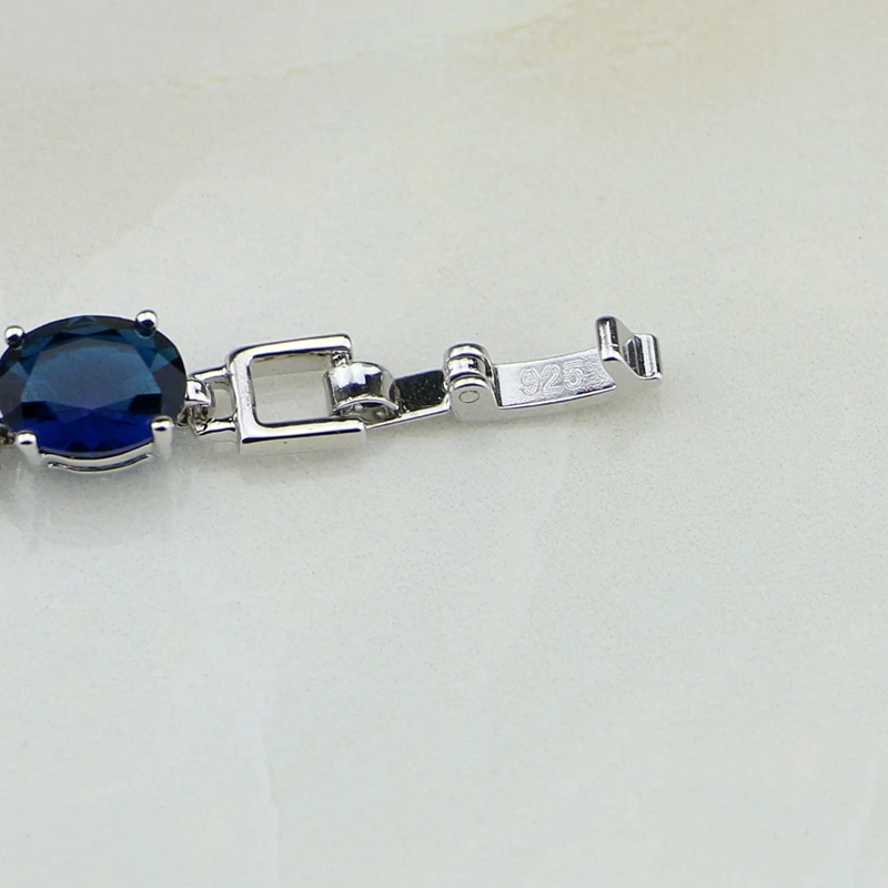 925 пробы серебряные ювелирные изделия голубой циркон белый CZ цепь и звено браслеты с подвесками для женщин подарочная коробка S100