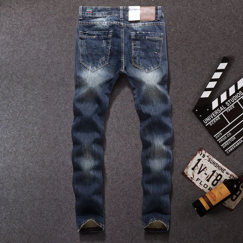 Fashion Classcical Men Jeans Dark Blue Color Straight Fit Cotton Denim Pants hombre Size 29-40 Italian Style Vintage Jeans Men