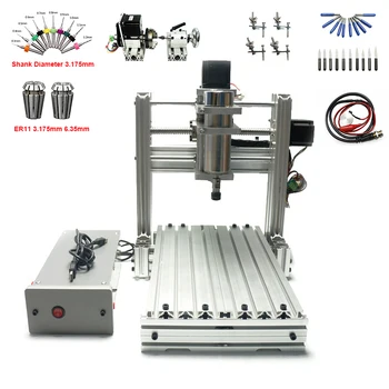 

3 4 axis DIY mini cnc router machine 3020 USB with free engraving cutters collet drilling tools clamps
