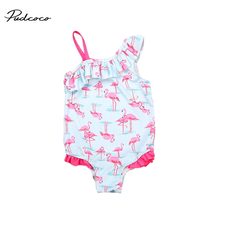 

New Lovely Kid Baby Girls Clothes Summer Flamingo Printed Swimsuit Ruffled Swimwear Bathing Suit Bikini Beachwear 2-7Y