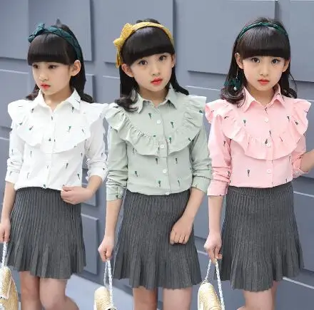 

Girls Shirts 2019 Spring Fashion Baby Girls Blouses Cute Long Sleeve Print Tops Kids Clothes Cotton Blouses 6 8 10 12 Years