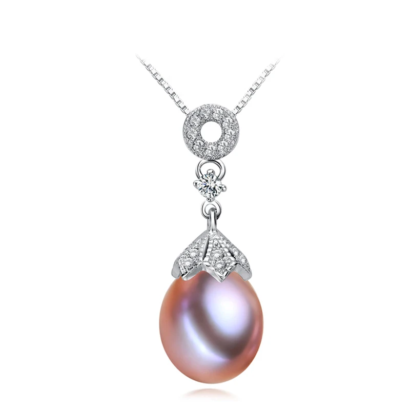 Свадебный 925 Серебряный кулон для женщин, белый фиолетовый милый пресноводный натуральный жемчуг кулон ожерелье подарок для девочки