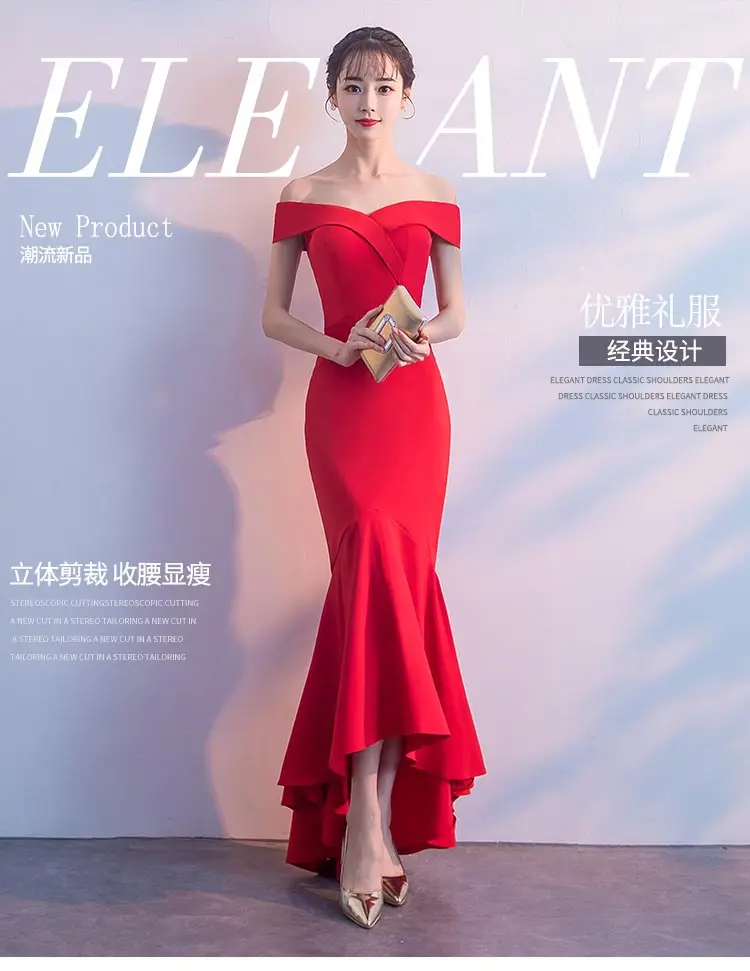  Dress Women Hot Sale Empire Vestidos Mujer Vestido  Festa And Summer Fishtail 2018 Slash-Neck Long Style Shoulder Sexy Party (23)